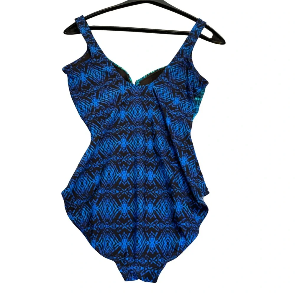 Miraclesuit One‎ Piece Swimsuit Womens Size 12 Blue Green Ombre Underwire Ruched